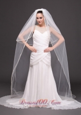 Two-tier Ribbon Edge Drop Bridal Veil White Tulle