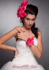 Coral Taffeta Hand Flowers Headpieces and Wrist Corsage