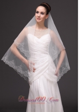 Lace Appliques Edge Oval Bridal Veils Two-tier