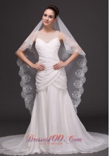 Lace Applique Edge Bridal Veils For Wedding Two-tier