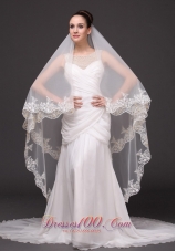 Two-layer Bridal Veils For Wedding Lace Appliques Edge