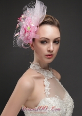 Net With Flowers Ribbons Pink Women 's Fascinators