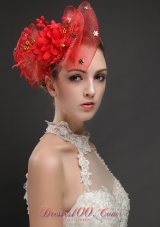 Bowknot Shaped Red Fascinators With Appliques