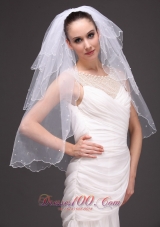 Three-tiered Tulle Pearls Wedding Veil White 2013
