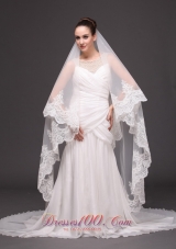 Lace Applique One-tiered Cathedral Tulle Wedding Veil