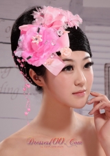 Pink Satin Ribbon Flower Beading Wedding Headpiece