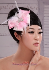 Pink and White Satin Feather Pearl Headpiece