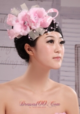 Wedding Pink Big Flower Pearl Headdress
