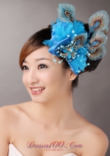 Romantic 2013 Peacock Blue Feathers Headpieces Pearls