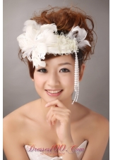 White Lace Feather Headpiece Wedding and Special Occasion