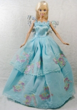 Blue Appliques Quncenera Gown For Barbie Doll