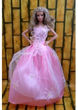 Rose Pink Dress Gown For Barbie Doll