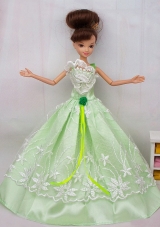 Apple Green Lace Flower Dress For Barbie Doll
