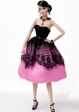 Tea-length Black and Pink knee length Barbie Doll Dress