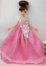 Rose Pink Sequins Barbie Doll Dresses