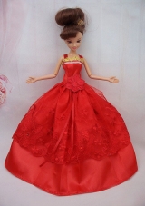 Red Dress Sash Wedding Dress For Barbie Doll