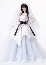 White Prom Barbie Doll Dress with Black Sash