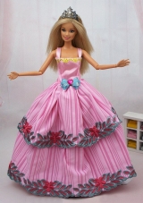 Colorful Appliques Barbie Dolls Bowknot Dress for Quinces