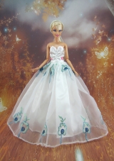 Embroidery White Prom Barbie Doll Dresses