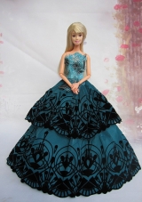 Turqoise Appliques Ball Gown Dress For Noble Barbie