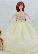 Embroidery Yellow Green Ball Gown Barbie Doll Dress