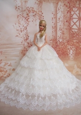 Lace Sweep Train Wedding Dress for Barbie Dolls