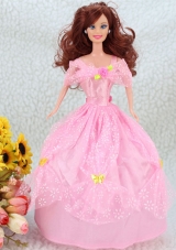 Pink Off-Shoulder Prom Barbie Doll Dress
