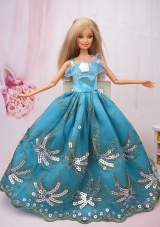 Teal Ball Gown Sequins Barbie Doll Dress