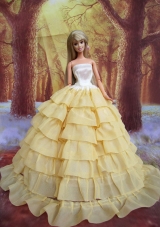 Light Yellow Barbie Doll Dress Ruffled Layers Organza