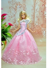 light Pink Embroidery organza Party Dress For Barbie Doll