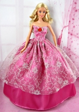 Hot Pink Tulle Applique Party Clothes for Noble Barbie Doll