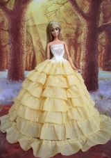 Light Yellow Ruffled Layers Ball Gown Barbie Doll Dress