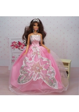 Ball Gown Pink Sequined Party Clothes for Barbie Doll