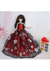 Black and Red Printed Floor length Barbie Doll Dress