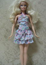 Printing Short Colorful Hand Made Flower Barbie Doll Dress