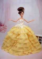 Yellow Layered Ruffles Party Dress For Barbie Floor-length