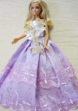 Embroidery Lavender Ball Gown Barbie Doll Dress