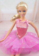 Straps Pink Party Dress For Barbie Doll with Beading