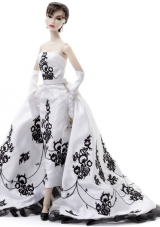 Embroidery Wedding Dress For Barbie Doll with Brush Train