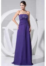 Strapless Purple 2013 Prom Dress with Beading and Ruch
