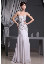 White Mermaid Beaded Prom Evening Dress Floor-length