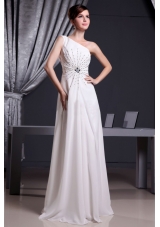 White One Shoulder Beading Prom Dress Floor-length Chiffon