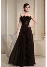 Strapless Brown Prom Dress With Hand Made Flowers
