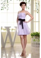 Spaghetti Straps Prom Dress Sashed Short Lilac