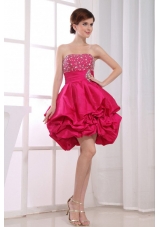 Beadwork Hot Pink Mini A-Line Prom Dresss Pick-ups