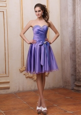 Purple Sweetheart Beaded Bowknot Knee-length Prom Gown
