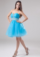 Baby Blue A-Line Beadwork Organza Mini Prom Dress