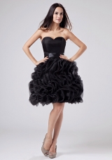 Knee-length Black Prom Gown Organza Ruffles