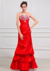 Lace Red A-Line Taffeta Prom Dress with Pick-ups