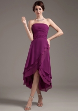 Discount Prom Dress High-low Dark Purple Ruching